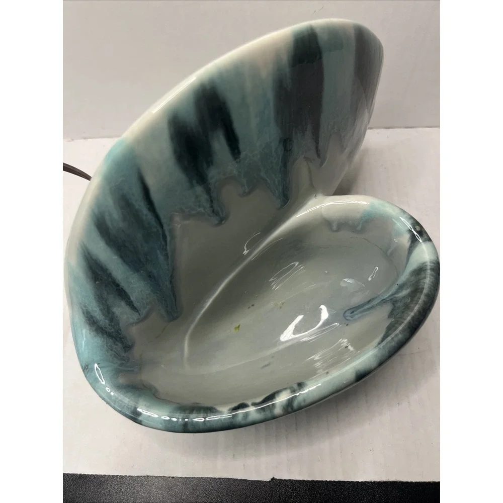 Vintage TV Lamp - Planter, Blue Teal Drip Glaze, Shell Design. Tested Works